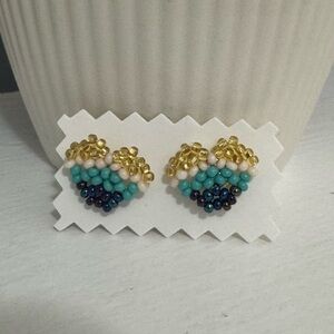 Huichol Beaded Heart Stud Earrings